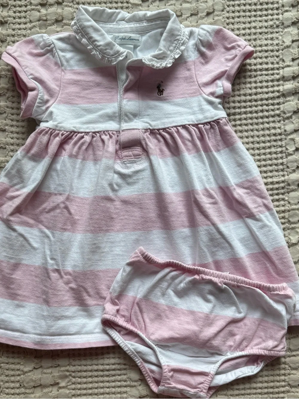 Ralph Lauren Pink and White Striped Polo Dress with Matching Bloomer